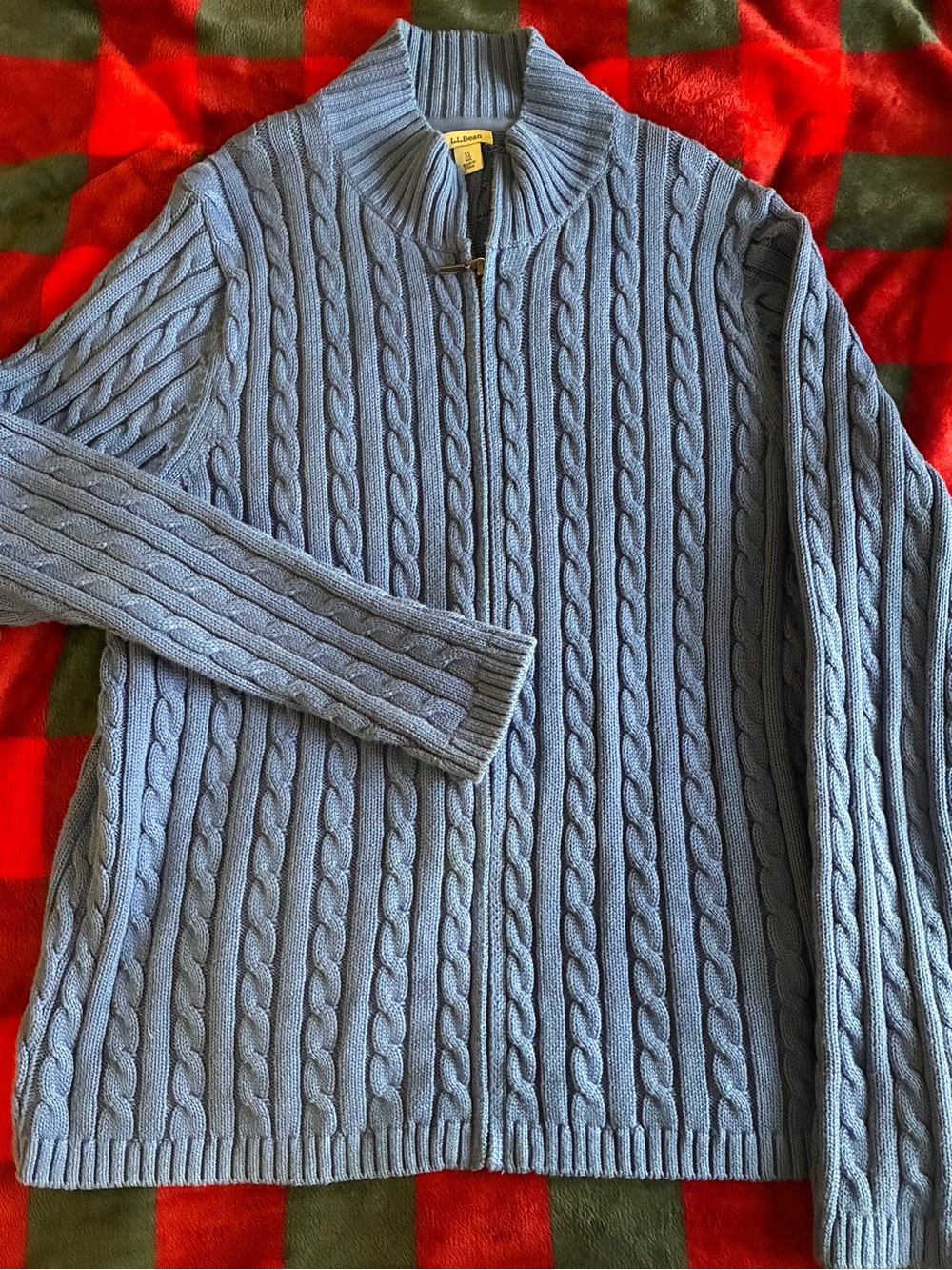 L.L. Bean Blue Cable-Knit Full Zip Sweater